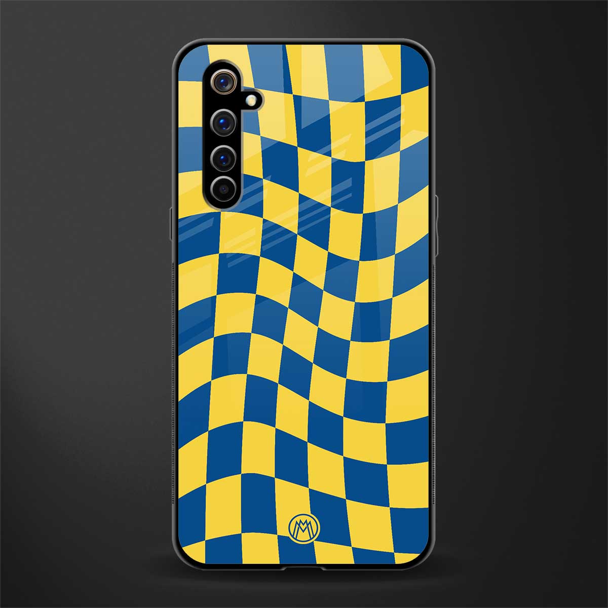 yellow blue trippy check pattern glass case for realme x50 pro image