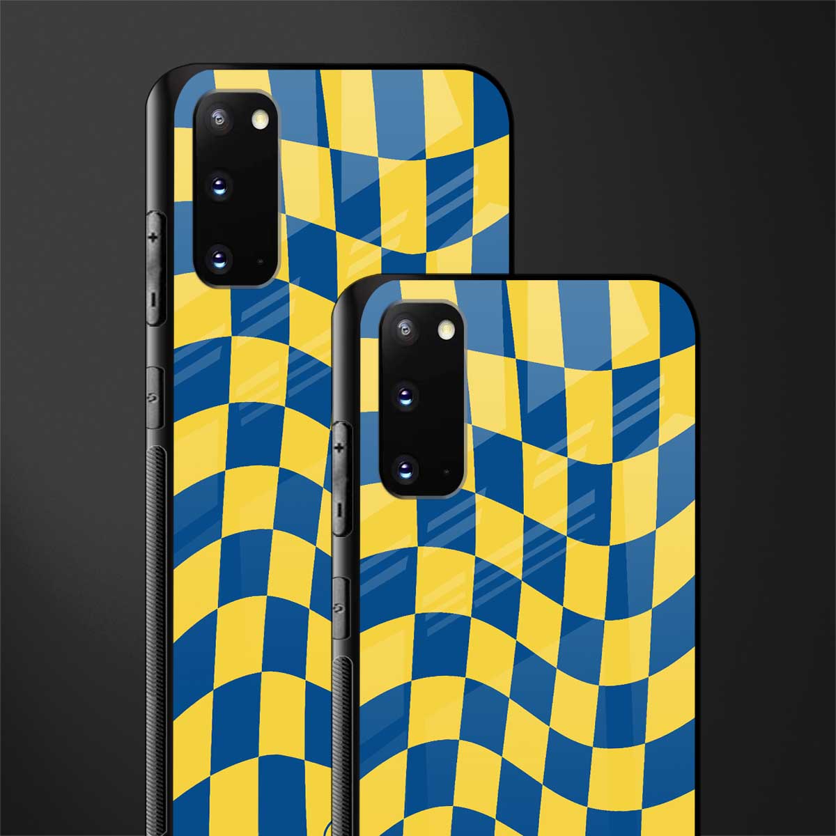 yellow blue trippy check pattern glass case for samsung galaxy s20 image-2