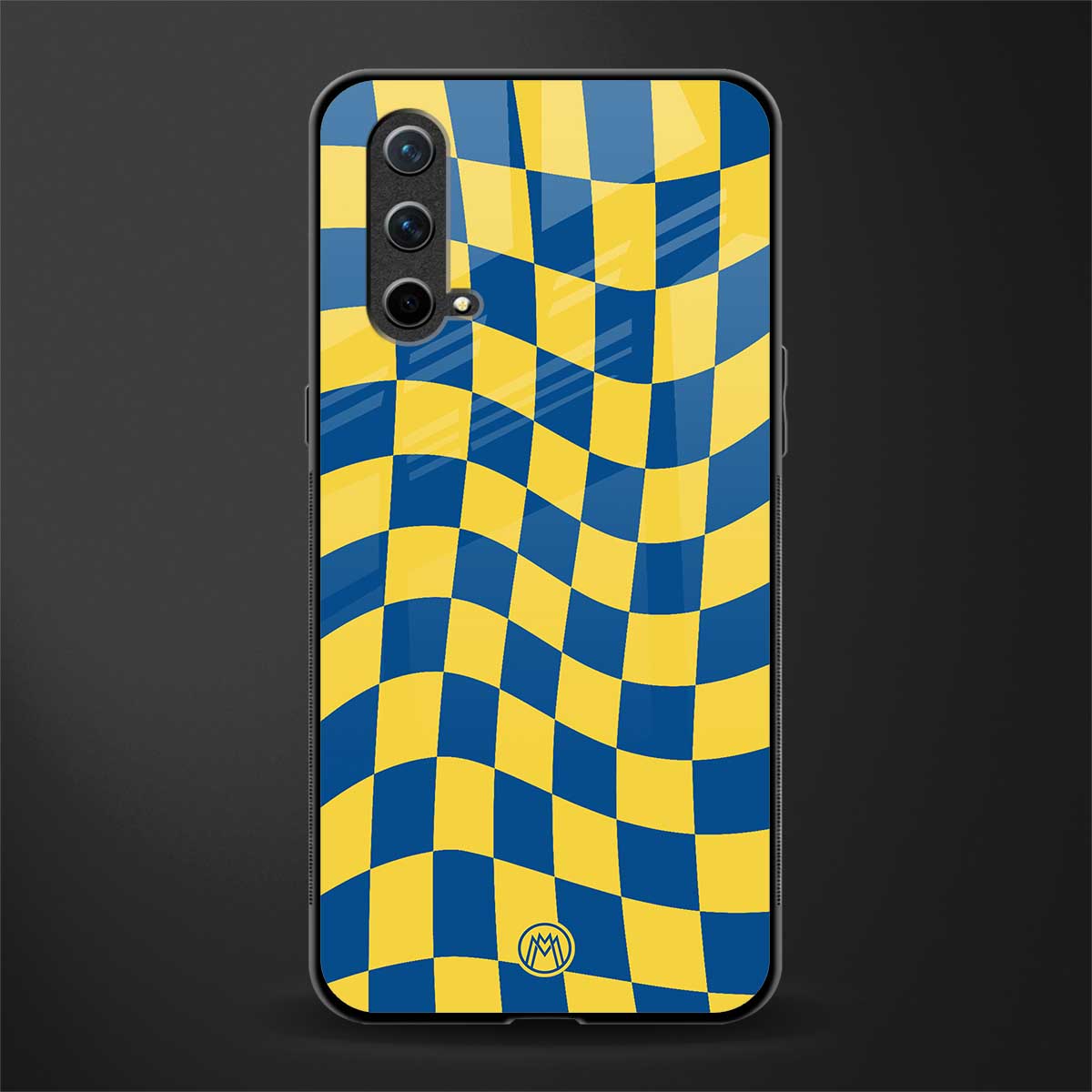 yellow blue trippy check pattern glass case for oneplus nord ce 5g image