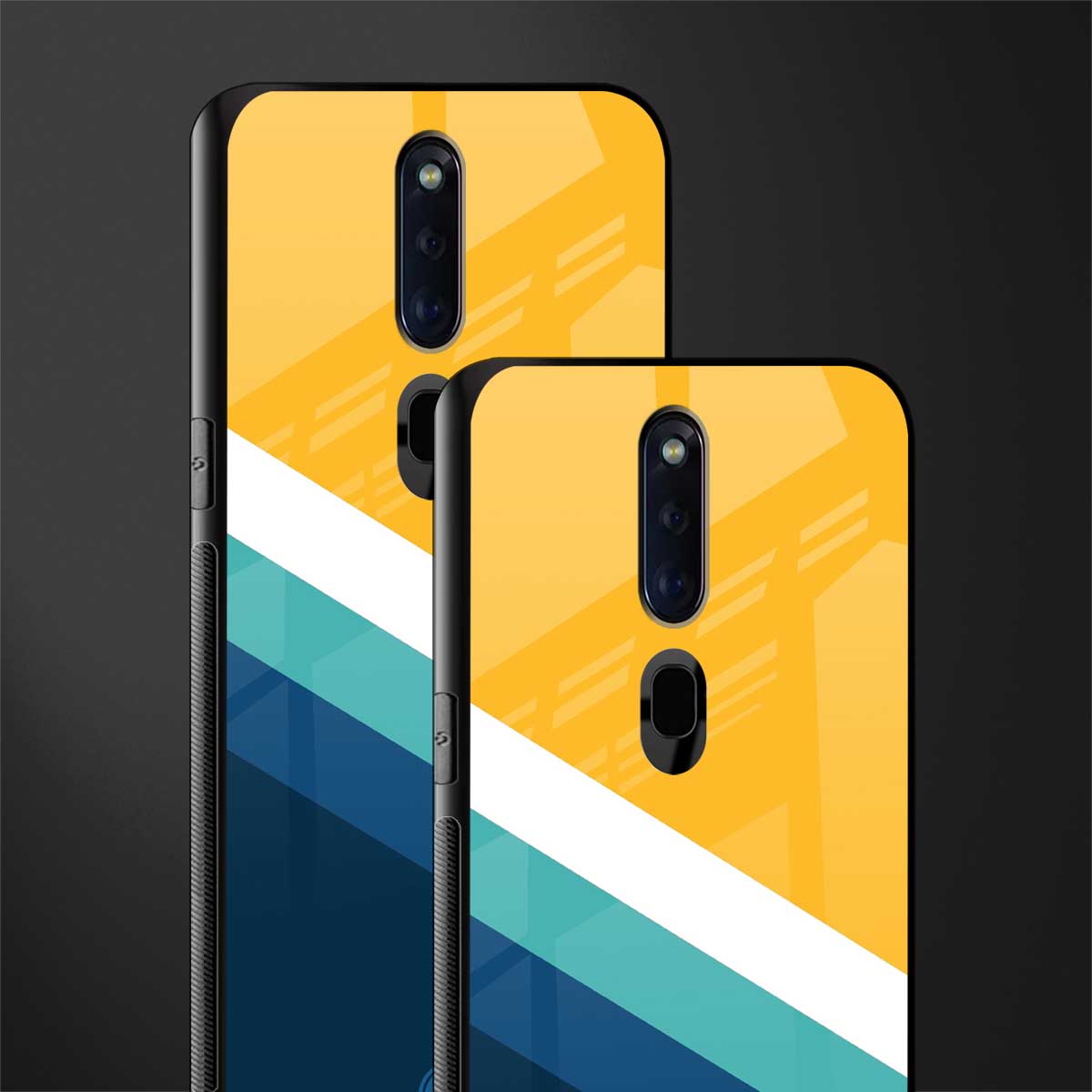 yellow white blue pattern stripes glass case for oppo f11 pro image-2