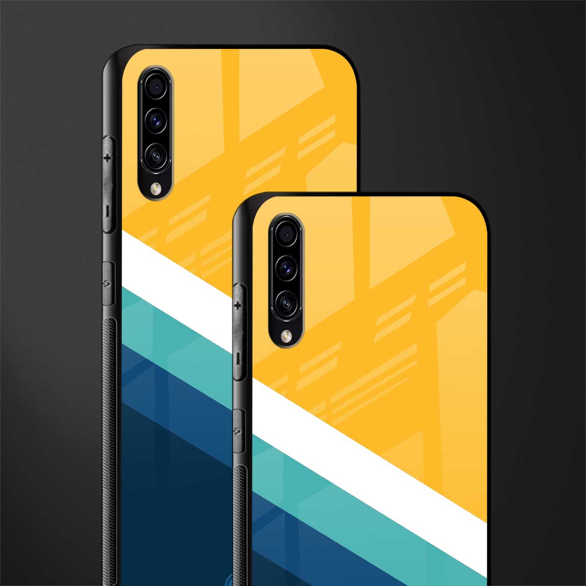 yellow white blue pattern stripes glass case for samsung galaxy a70 image-2
