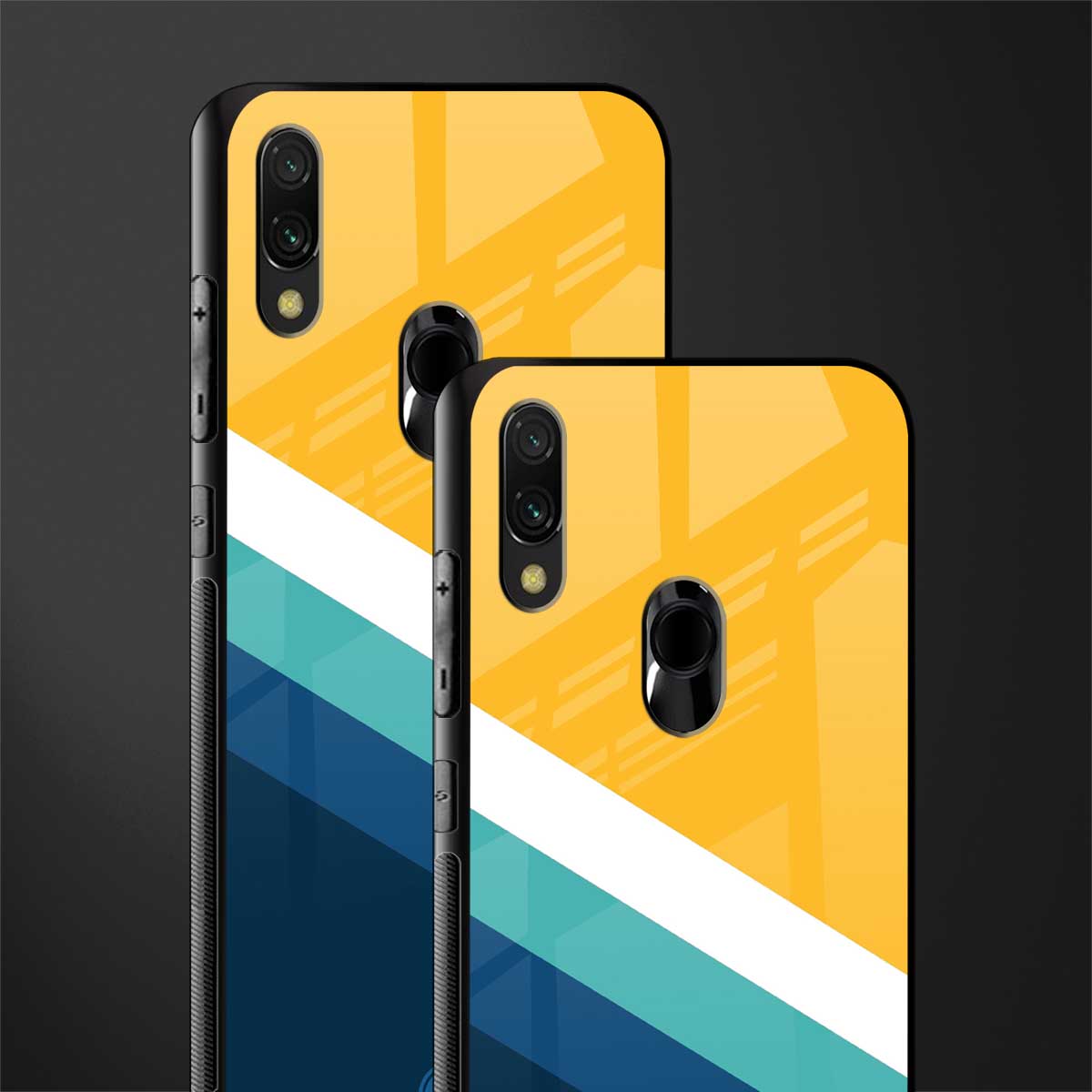 yellow white blue pattern stripes glass case for redmi y3 image-2