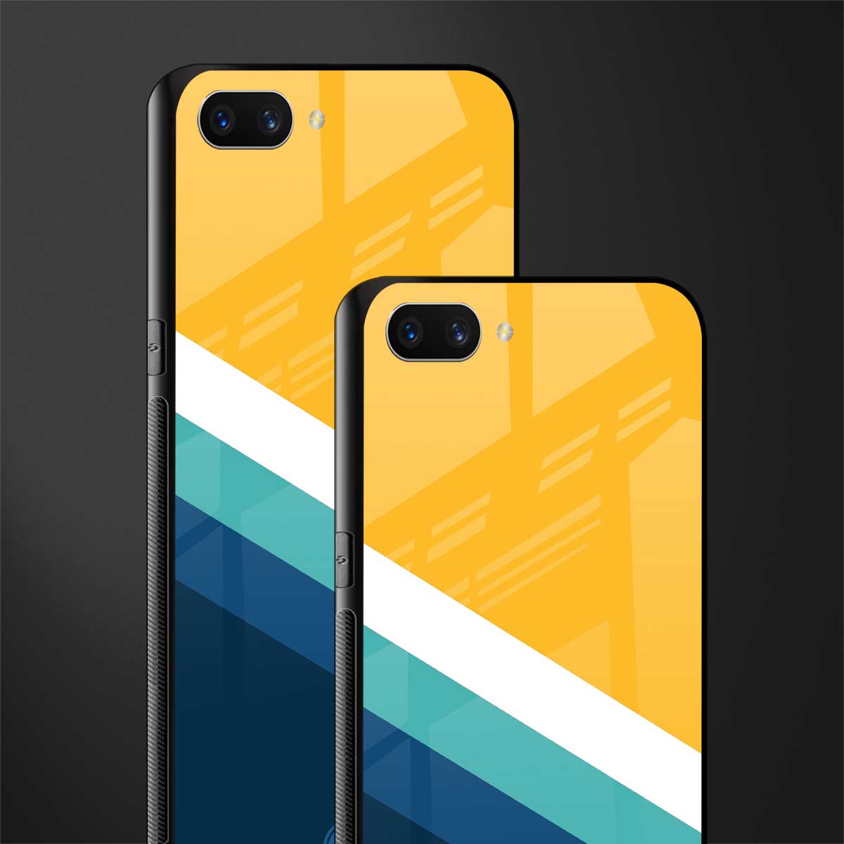 yellow white blue pattern stripes glass case for realme c1 image-2