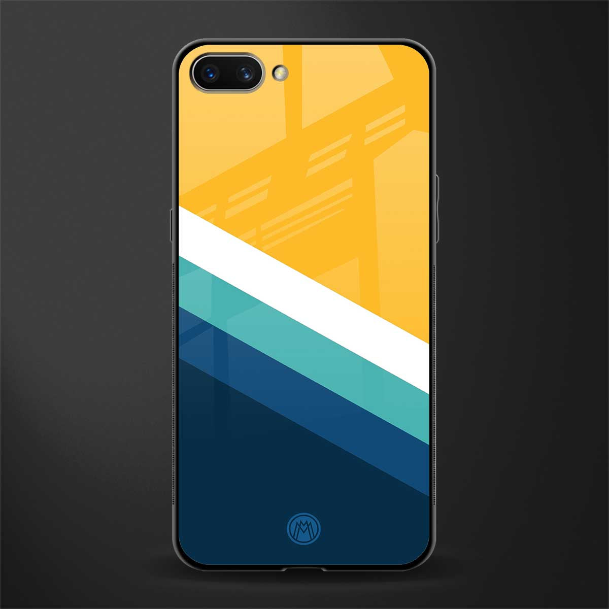 yellow white blue pattern stripes glass case for realme c1 image