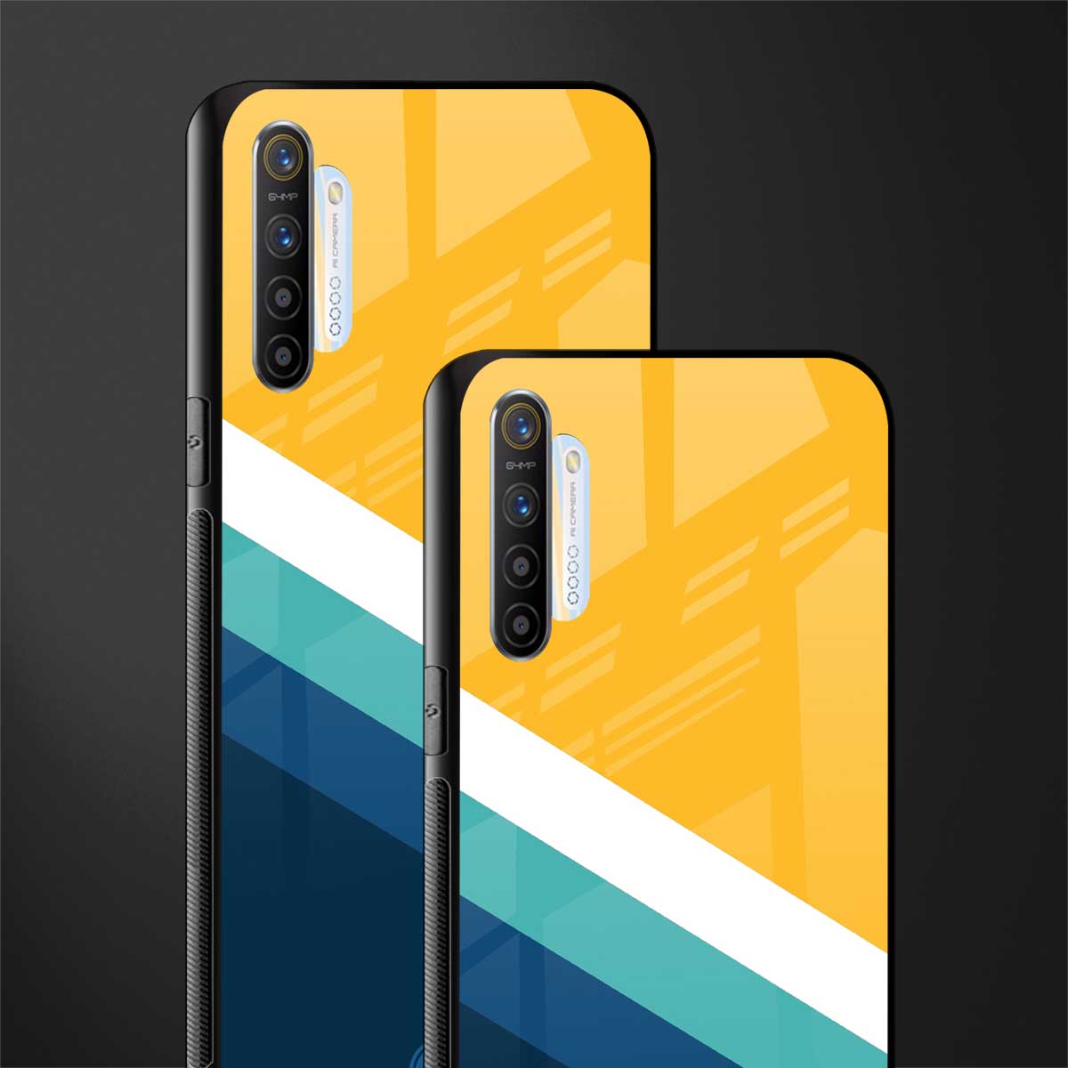 yellow white blue pattern stripes glass case for realme x2 image-2