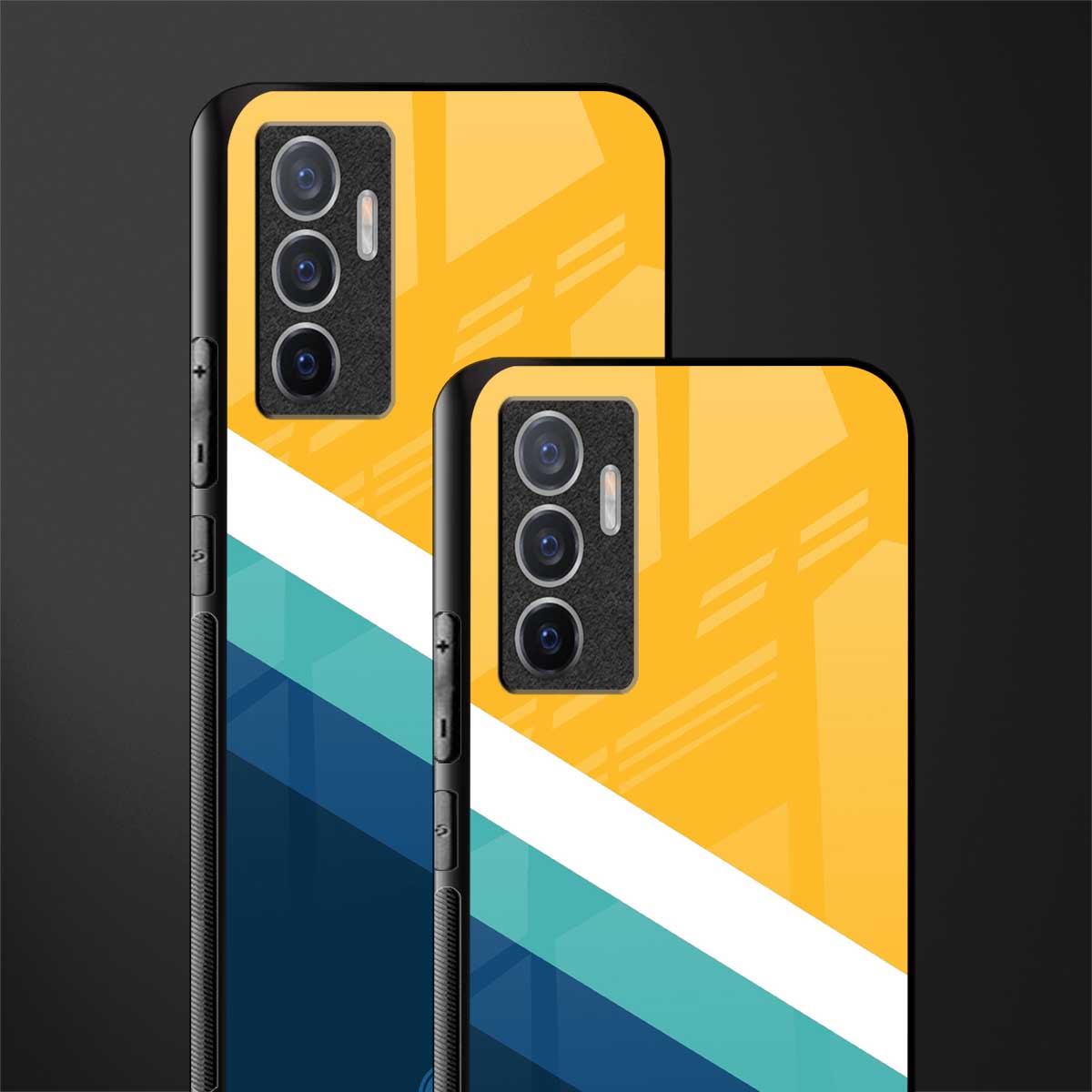 yellow white blue pattern stripes glass case for vivo v23e image-2