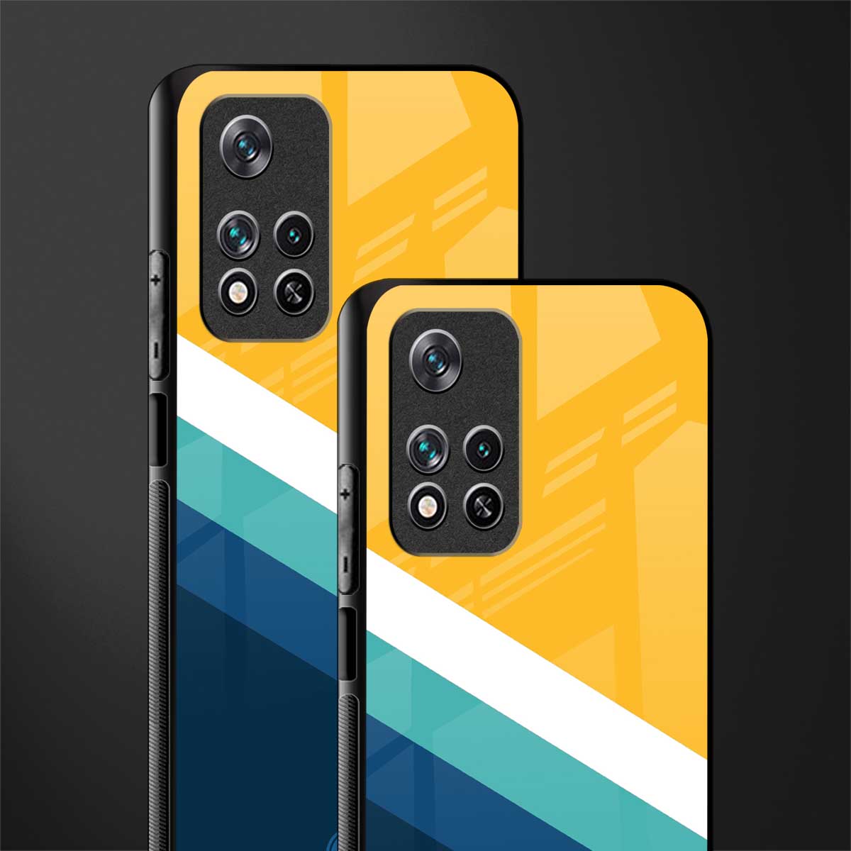 yellow white blue pattern stripes glass case for poco m4 pro 5g image-2