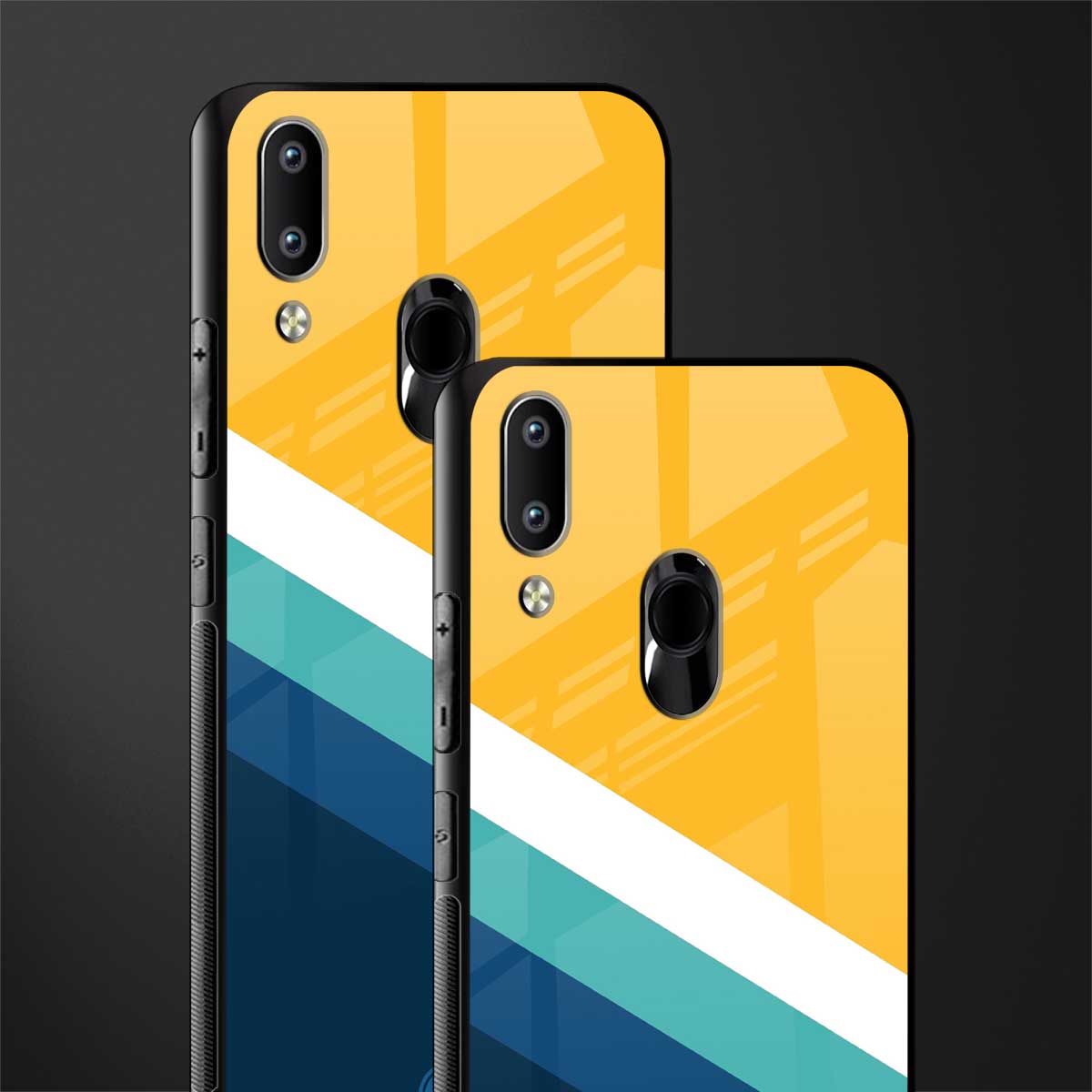 yellow white blue pattern stripes glass case for vivo y91 image-2