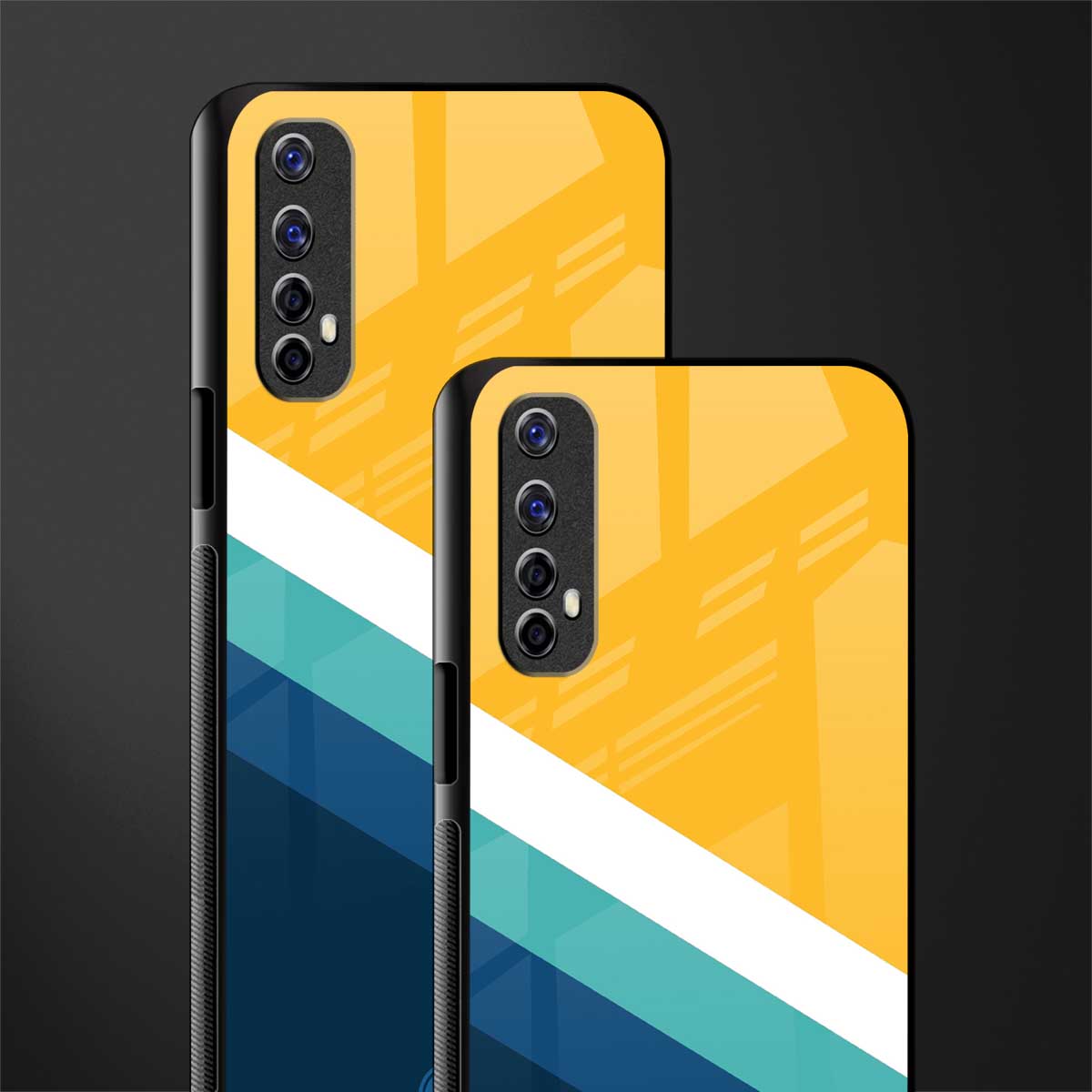yellow white blue pattern stripes glass case for realme 7 image-2