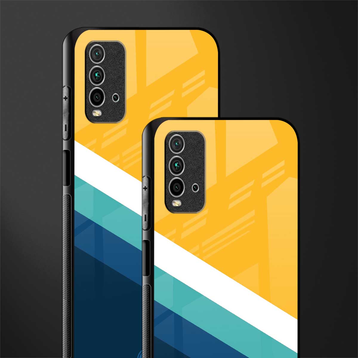 yellow white blue pattern stripes glass case for redmi 9 power image-2