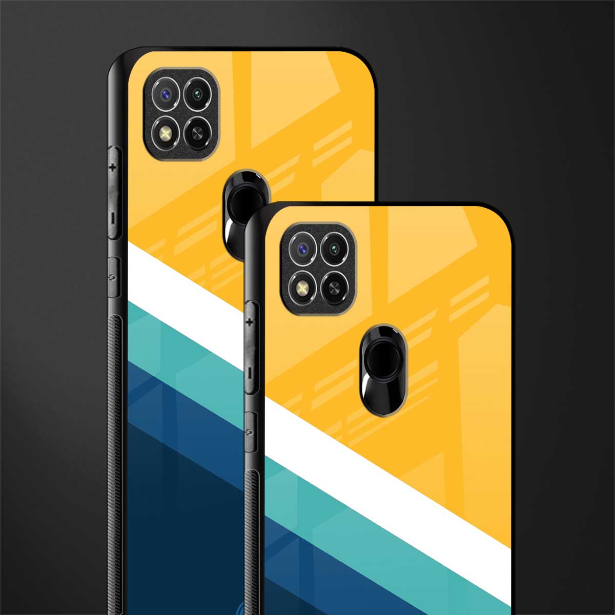 yellow white blue pattern stripes glass case for poco c31 image-2