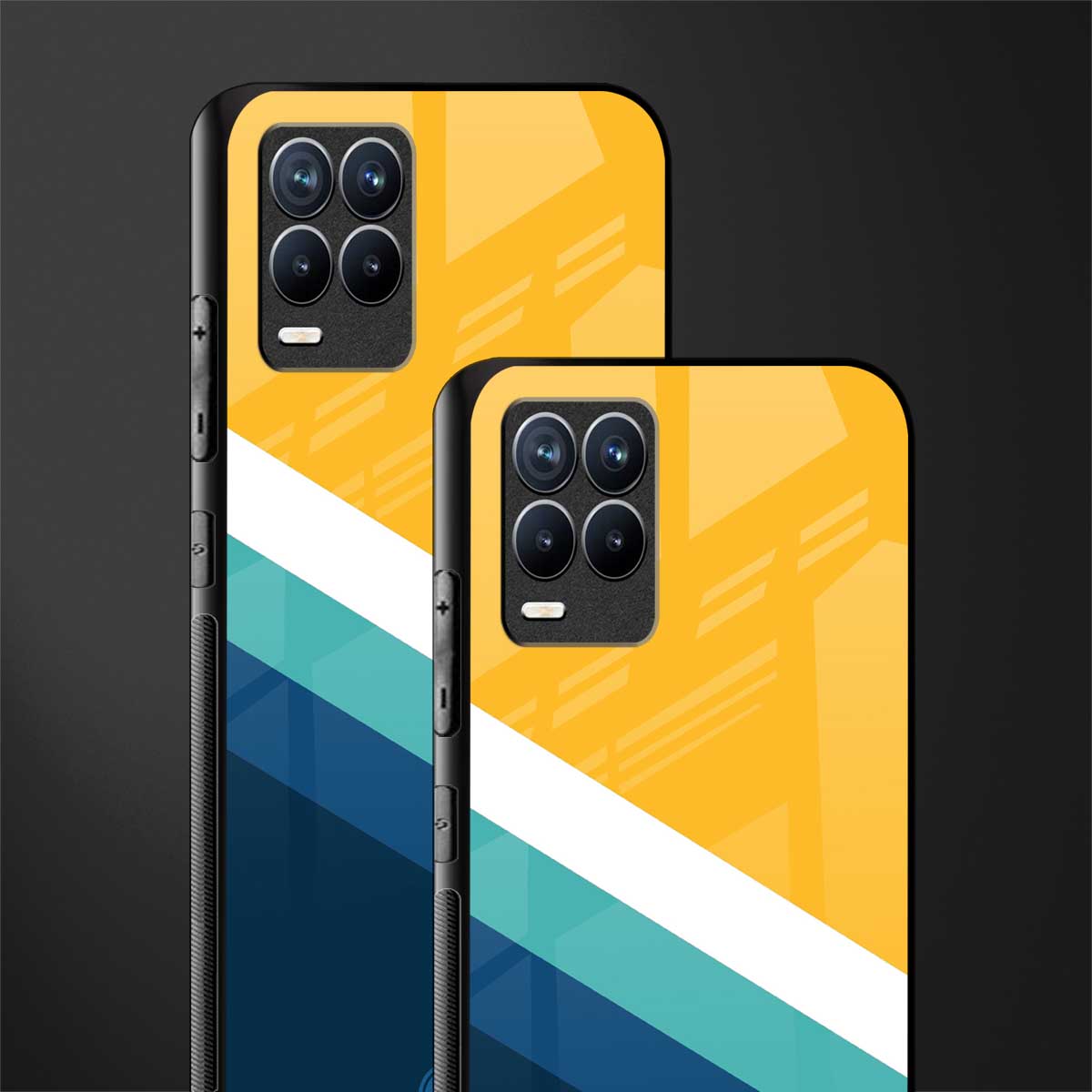 yellow white blue pattern stripes glass case for realme 8 4g image-2