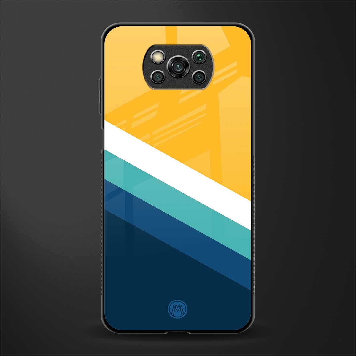 yellow white blue pattern stripes glass case for poco x3 image