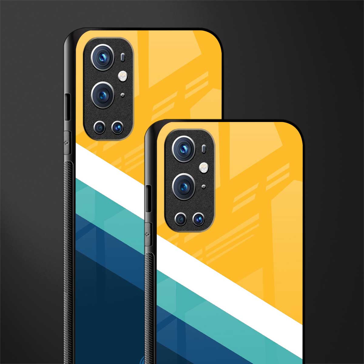 yellow white blue pattern stripes glass case for oneplus 9 pro image-2