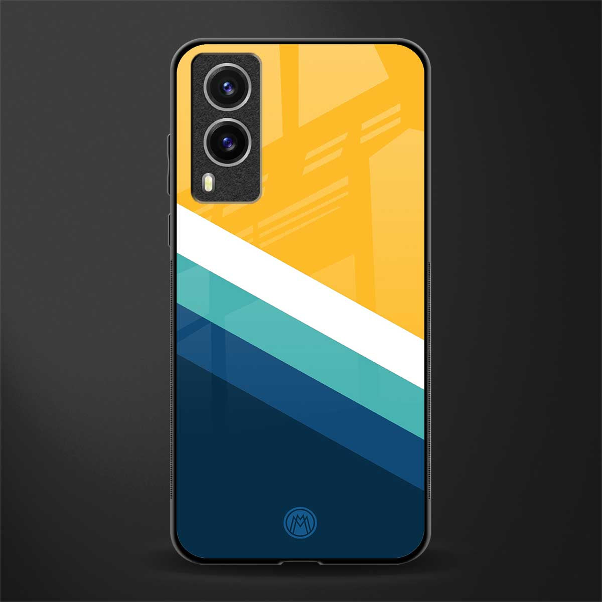 yellow white blue pattern stripes glass case for vivo v21e 5g image