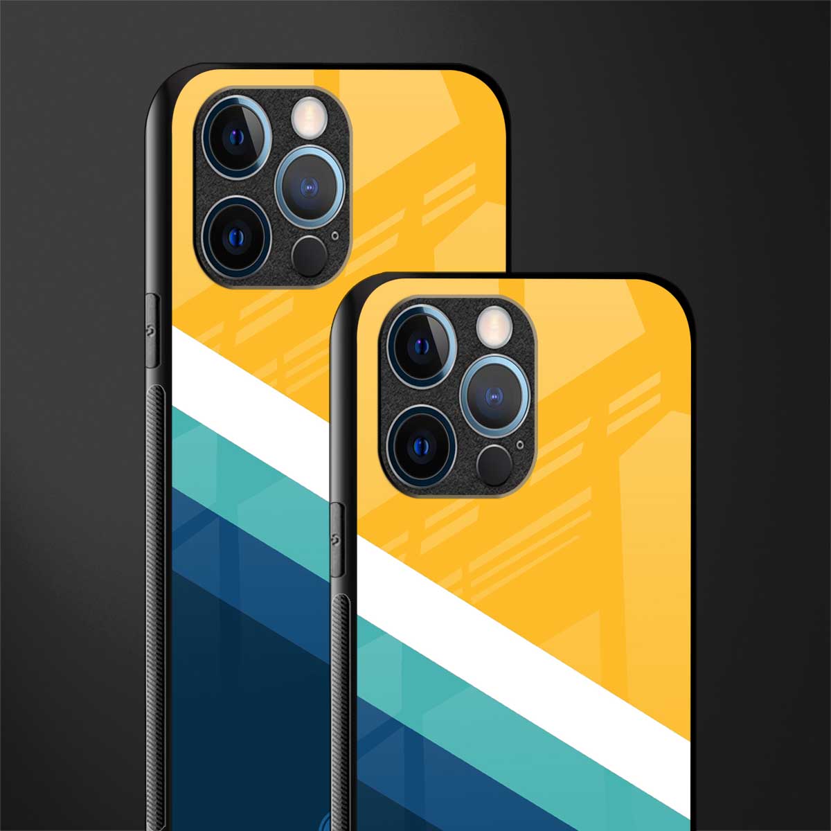 yellow white blue pattern stripes glass case for iphone 12 pro image-2