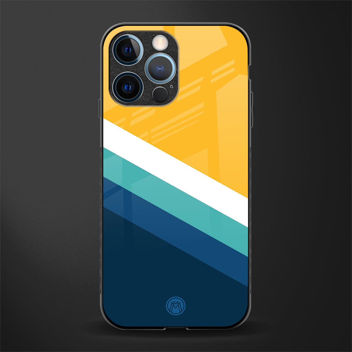 yellow white blue pattern stripes glass case for iphone 12 pro image