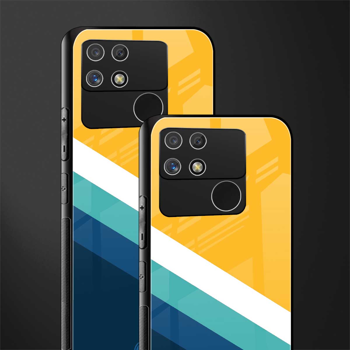 yellow white blue pattern stripes back phone cover | glass case for realme narzo 50a