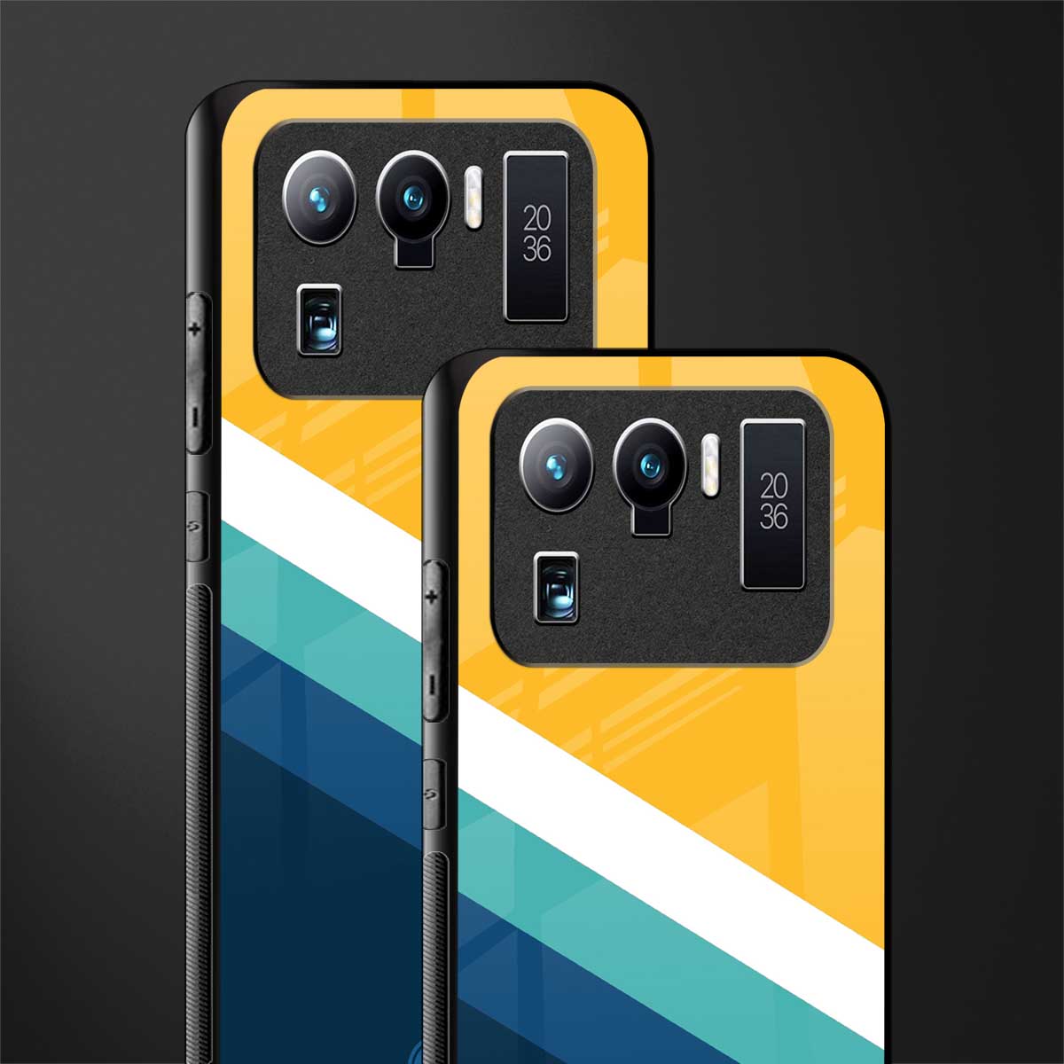 yellow white blue pattern stripes glass case for mi 11 ultra 5g image-2