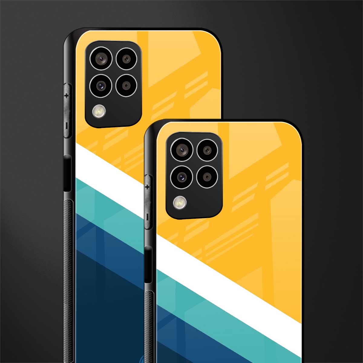 yellow white blue pattern stripes back phone cover | glass case for samsung galaxy m33 5g