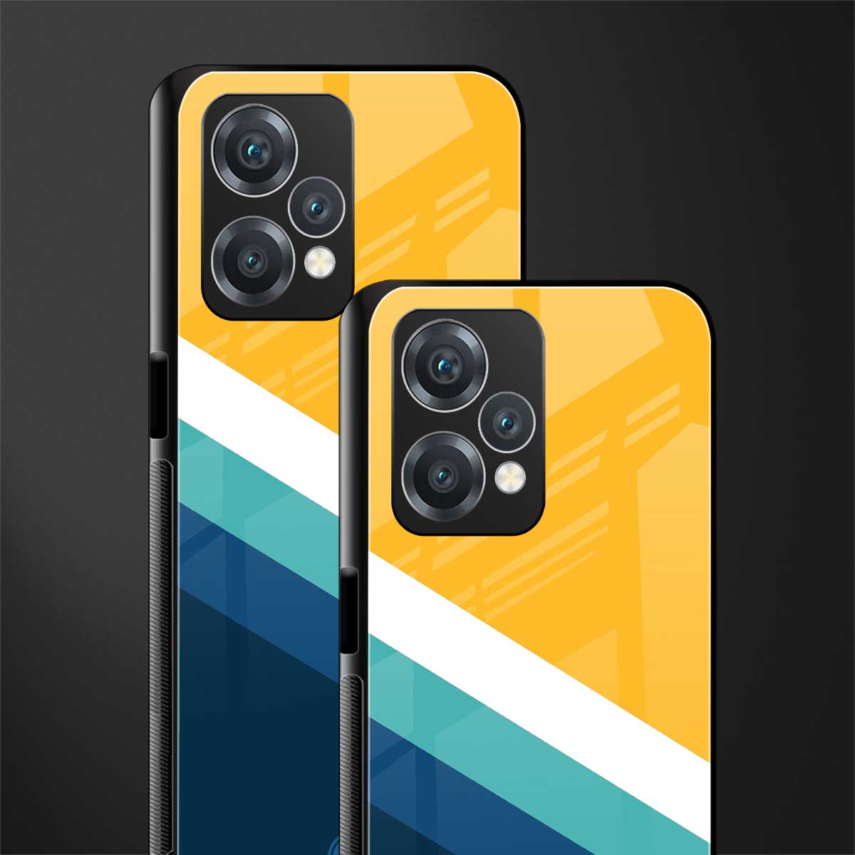 yellow white blue pattern stripes back phone cover | glass case for oneplus nord ce 2 lite 5g