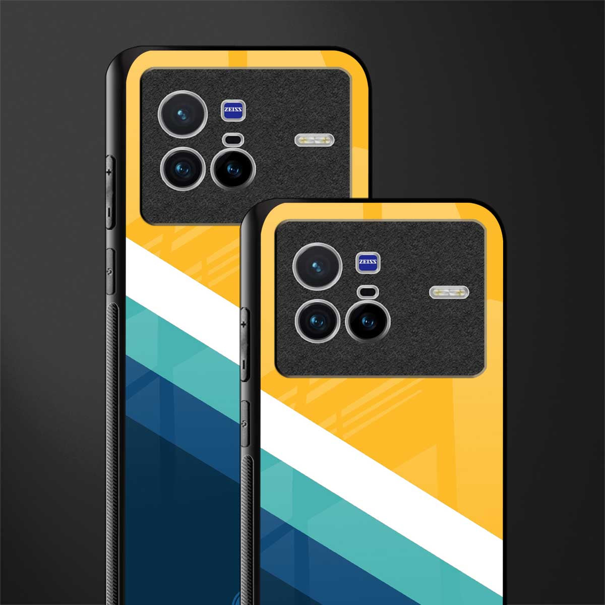 yellow white blue pattern stripes glass case for vivo x80 image-2