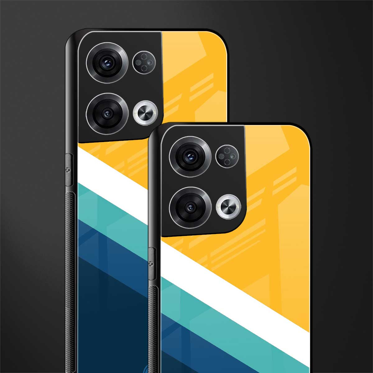 yellow white blue pattern stripes back phone cover | glass case for oppo reno 8 pro