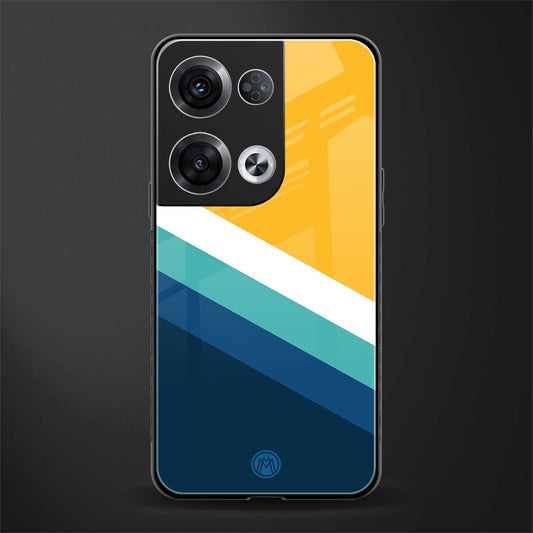 yellow white blue pattern stripes back phone cover | glass case for oppo reno 8 pro
