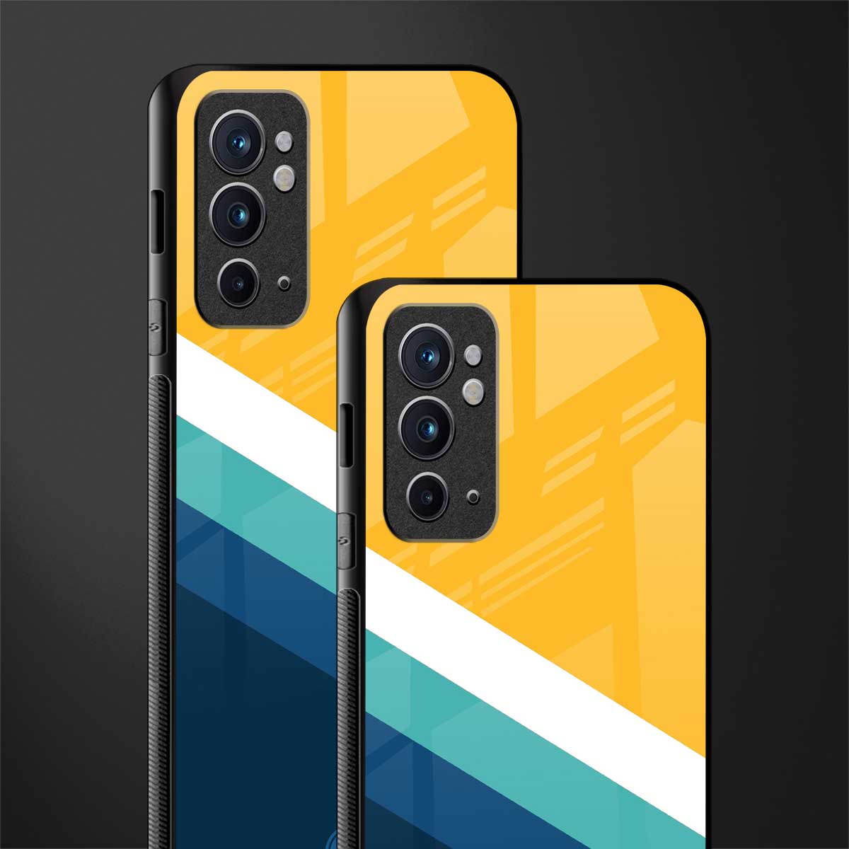yellow white blue pattern stripes glass case for oneplus 9rt image-2