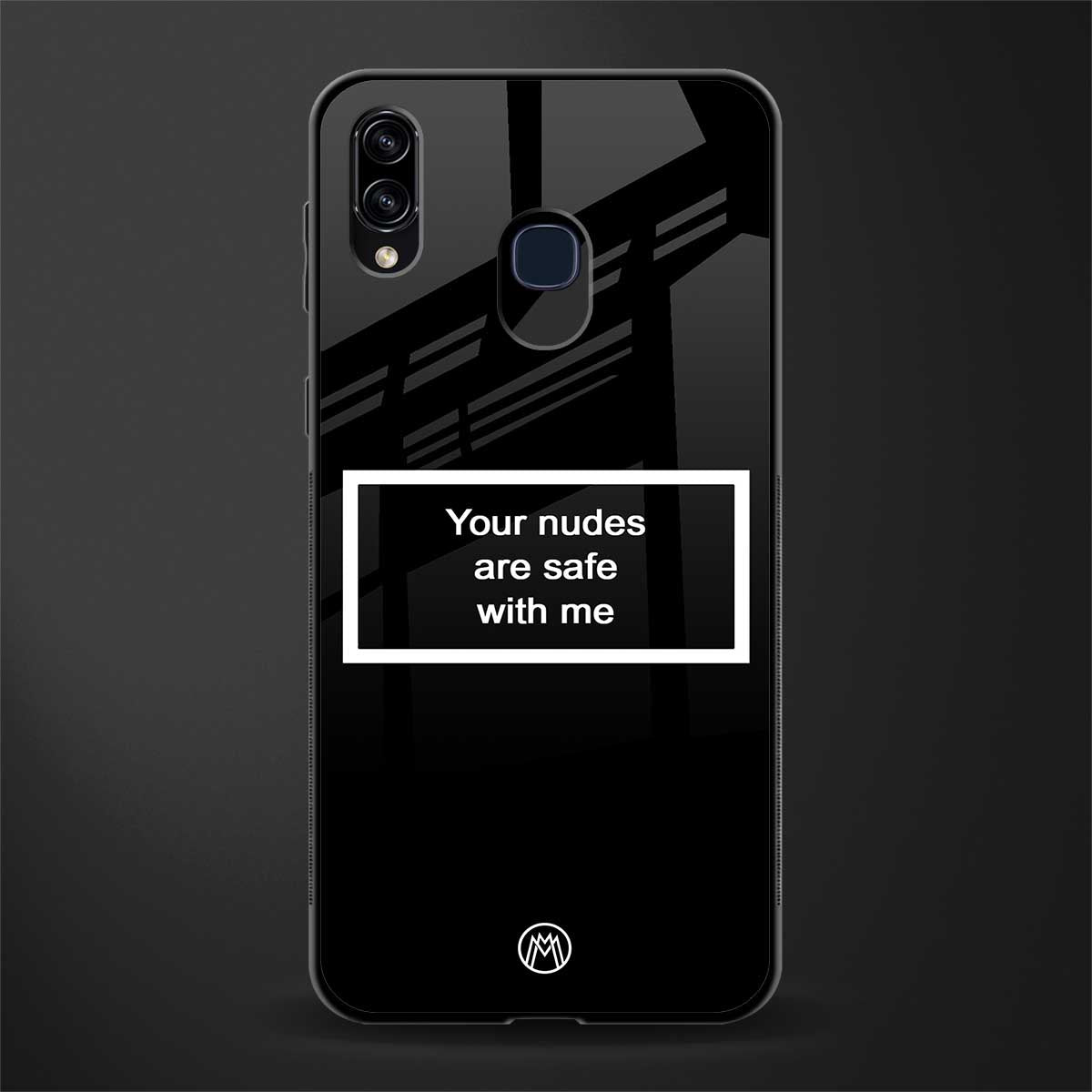 your nudes are safe with me black glass case for samsung galaxy a20 image