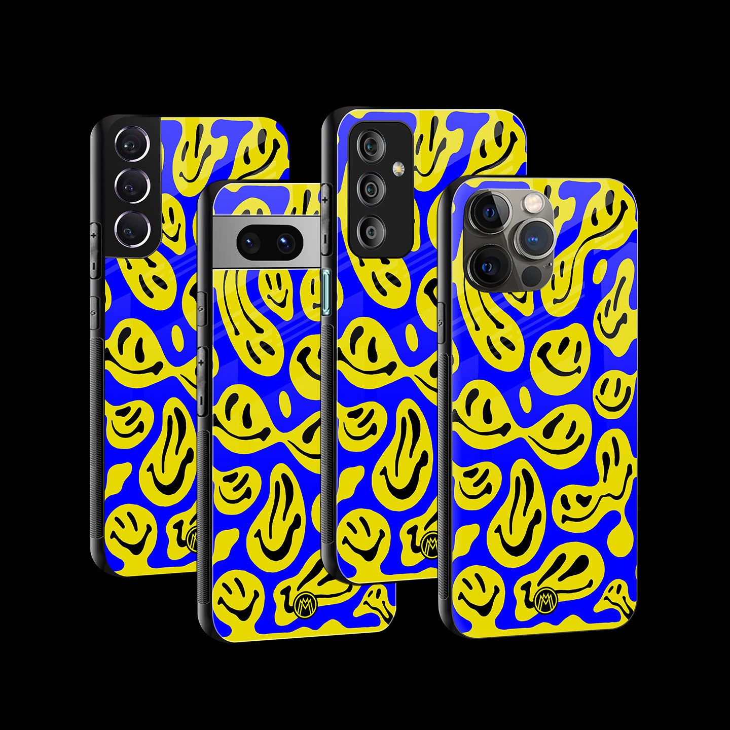 Acid Smiles Yellow Blue Phone Cover | Glass Case