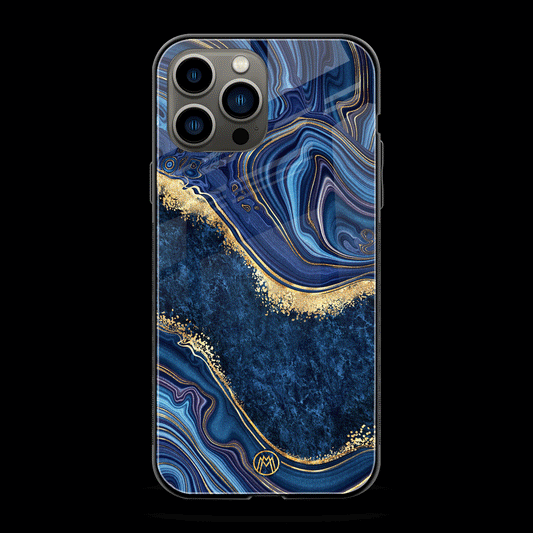 Blue Gold Liquid Marble Phone Cover | Glass Case