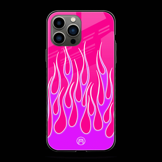 Pink Flames On Black Glass Case Phone Cover