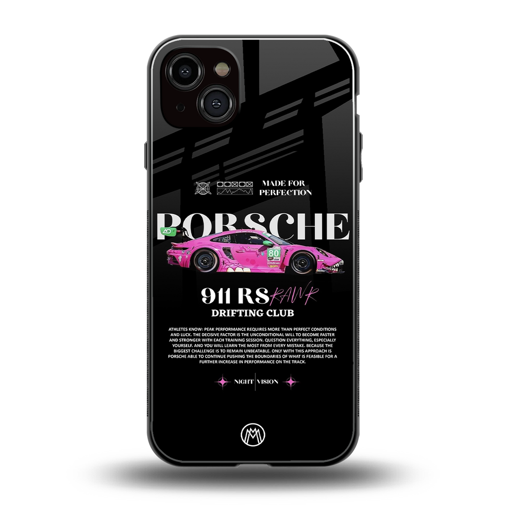 911 drifting club back phone cover | glass case for iphone 15 plus