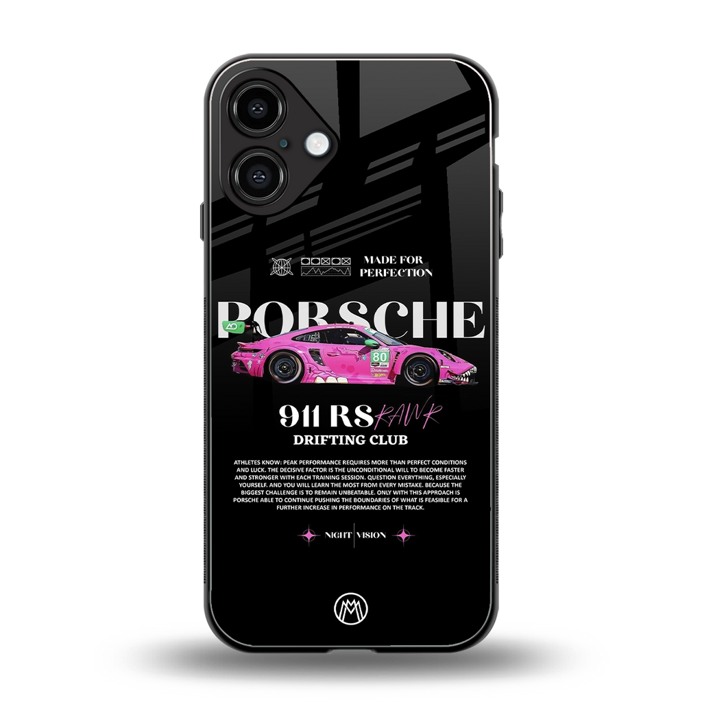 911 drifting club back phone cover | glass case for iphone 16 plus