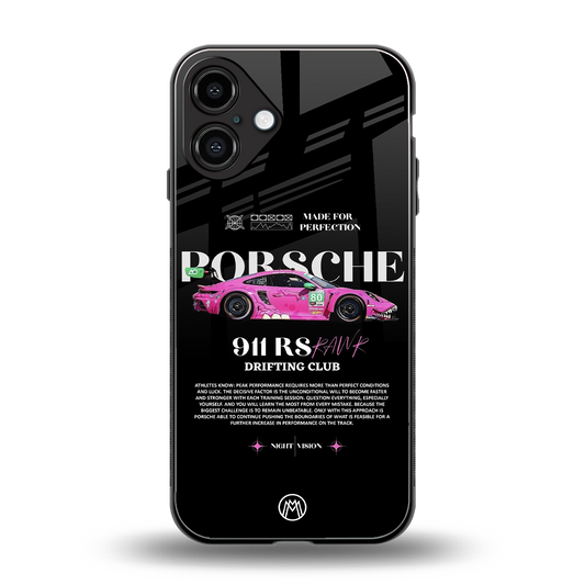 911 drifting club back phone cover | glass case for iphone 16 plus