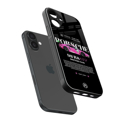 911 drifting club back phone cover | glass case for iphone 16 plus