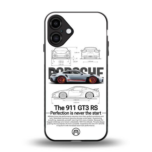 911 gt3 rs white back phone cover | glass case for iphone 16 plus