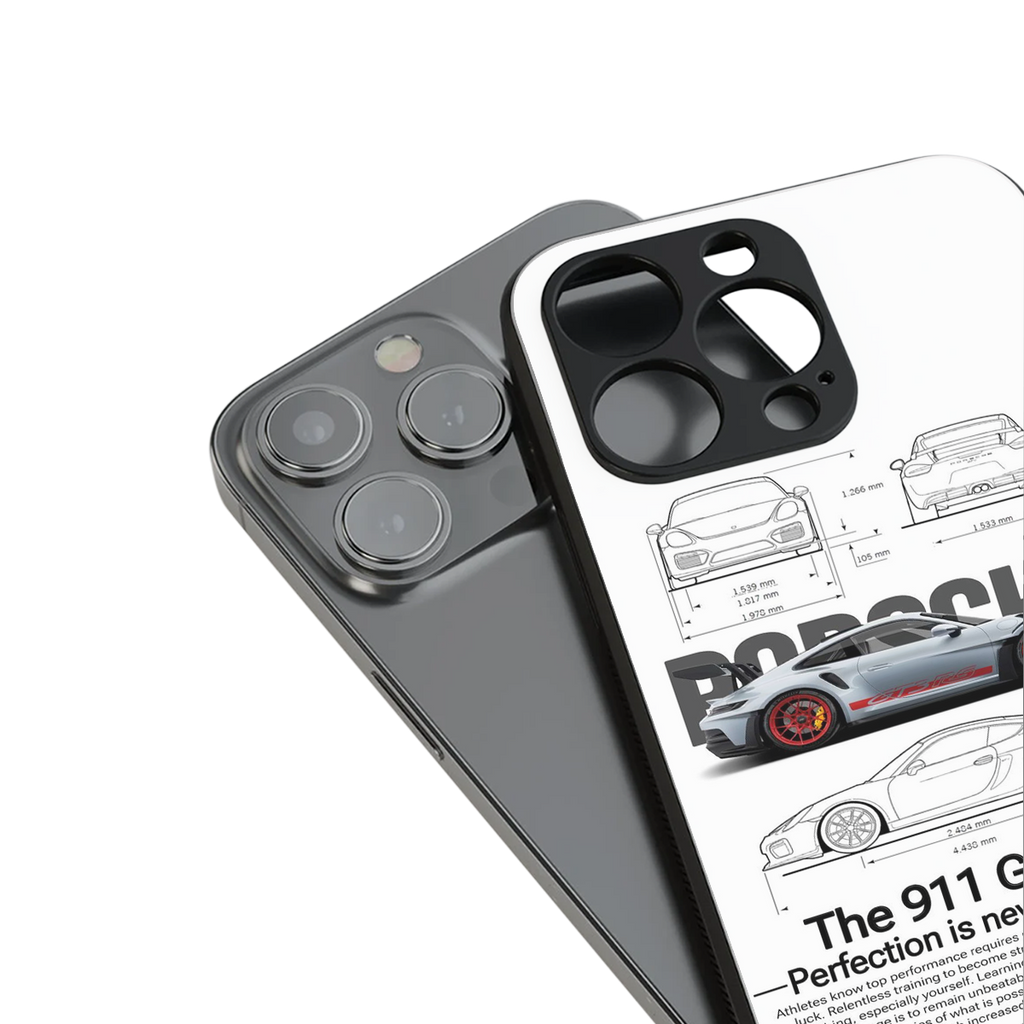 911 gt3 rs white back phone cover | glass case for iphone 15