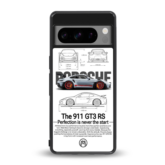 911 gt3 rs white back phone cover | glass case for google pixel 8 pro