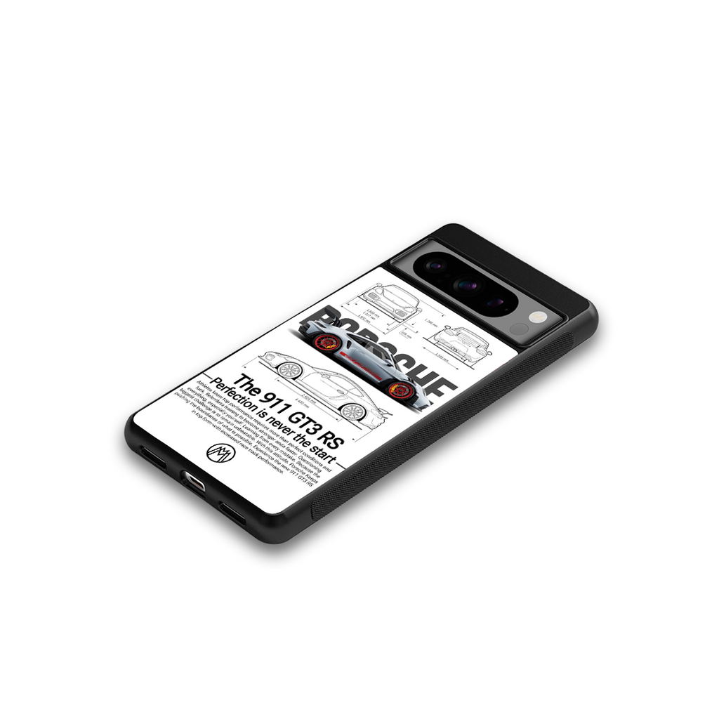 911 gt3 rs white back phone cover | glass case for google pixel 8 pro