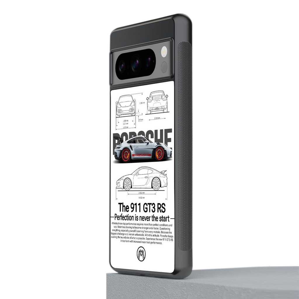 911 gt3 rs white back phone cover | glass case for google pixel 8 pro