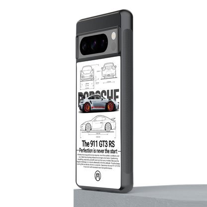 911 gt3 rs white back phone cover | glass case for google pixel 8 pro