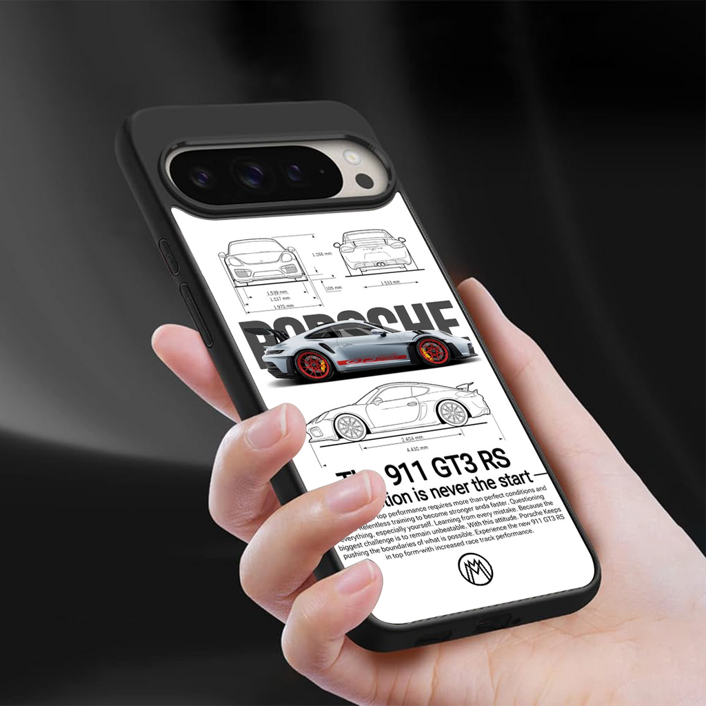 911 gt3 rs white back phone cover | glass case for google pixel 9 pro