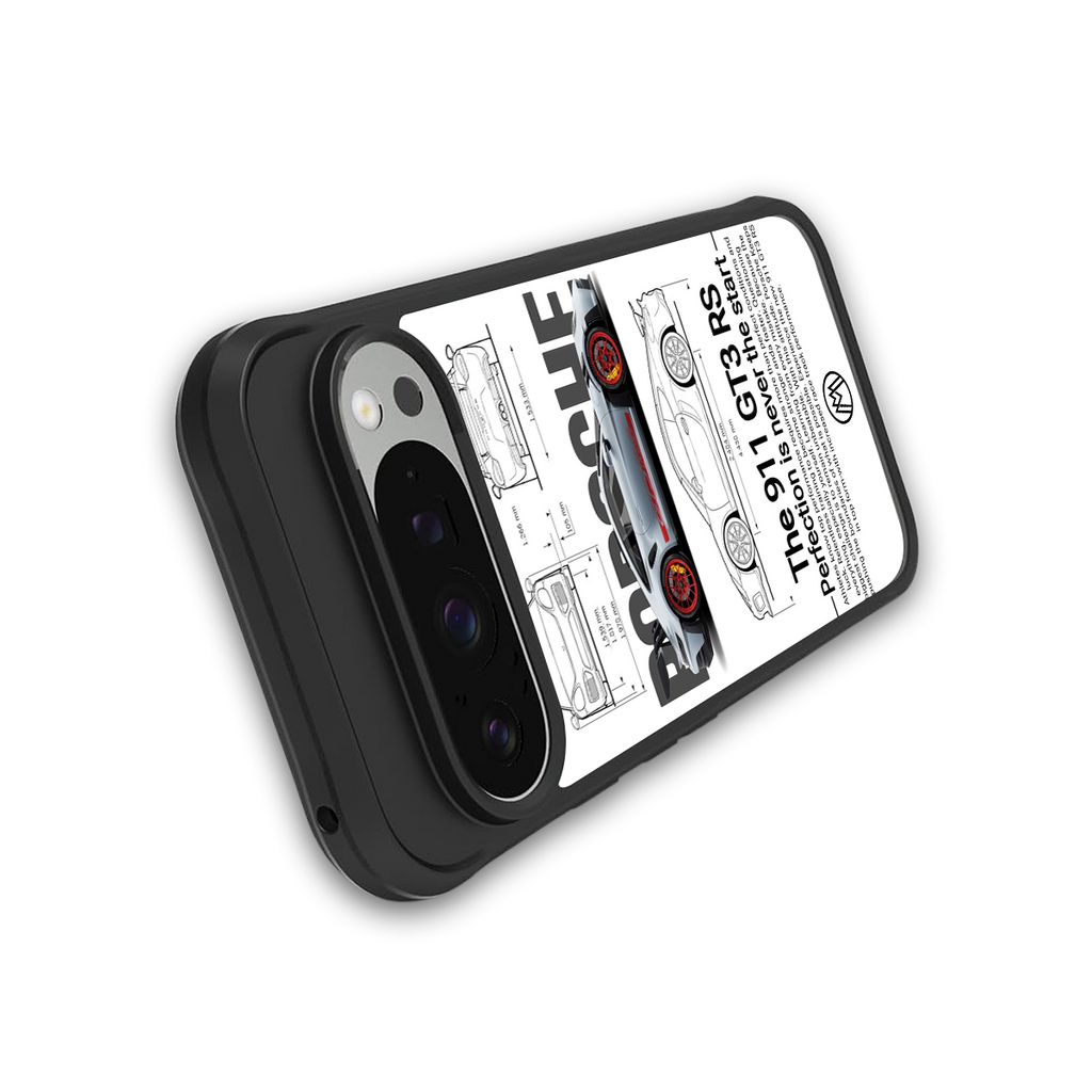911 gt3 rs white back phone cover | glass case for google pixel 9 pro xl