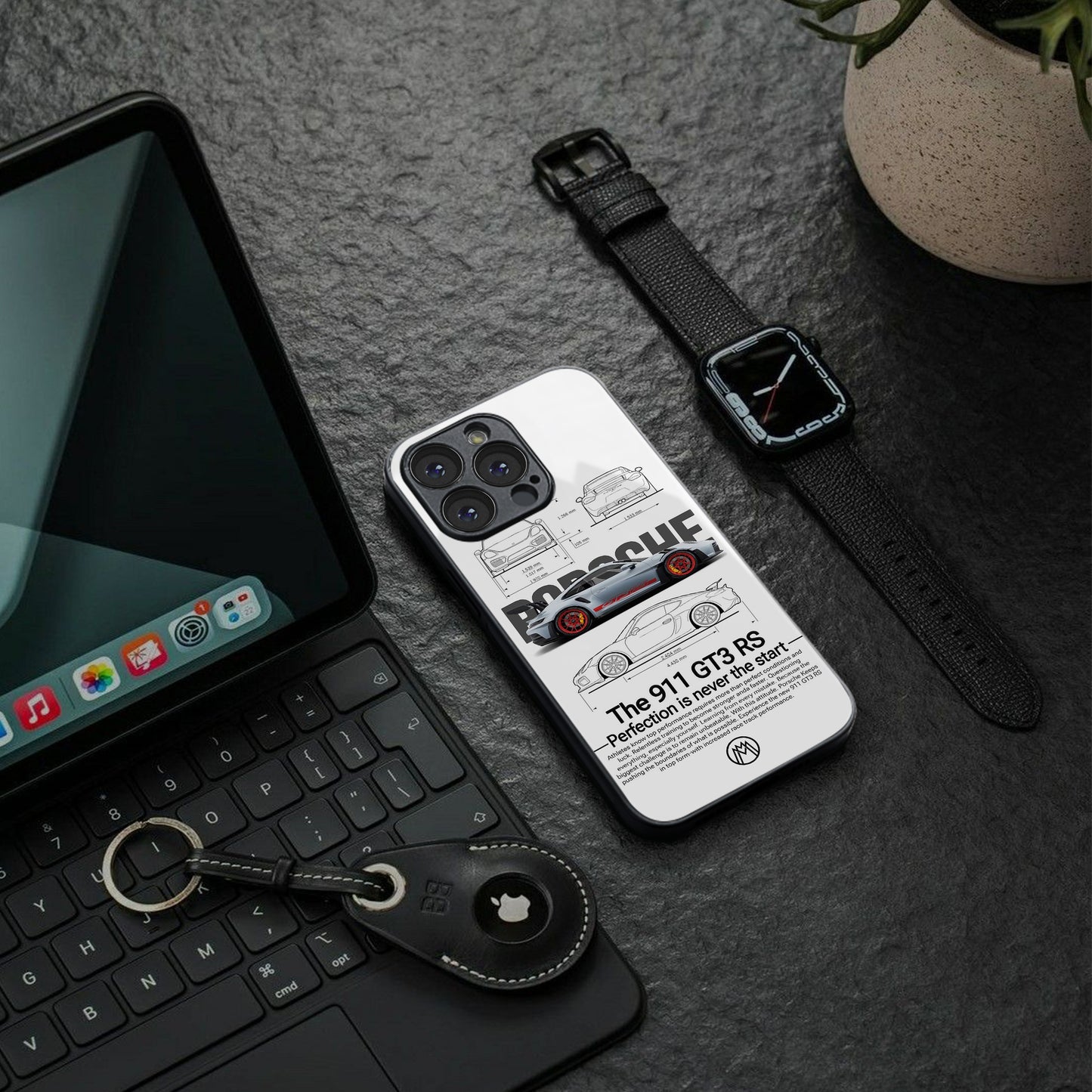 911 gt3 rs white back phone cover | glass case for iphone 15 pro