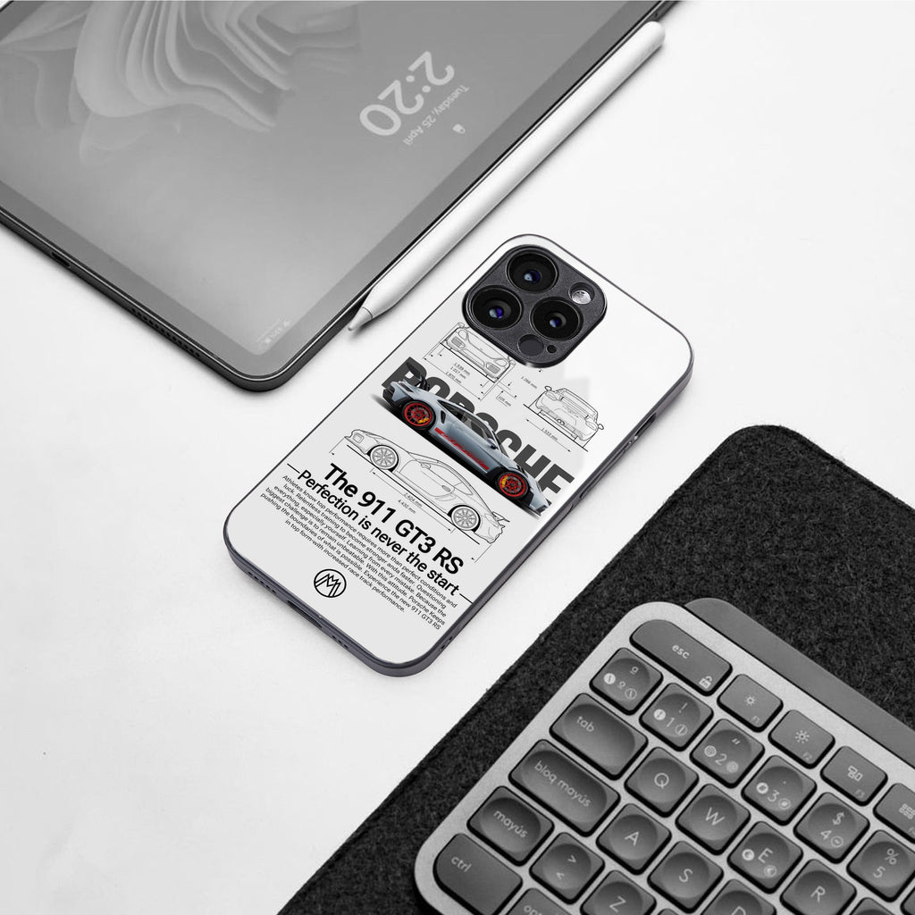 911 gt3 rs white back phone cover | glass case for iphone 16 plus