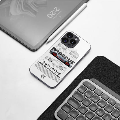 911 gt3 rs white back phone cover | glass case for iphone 15 pro