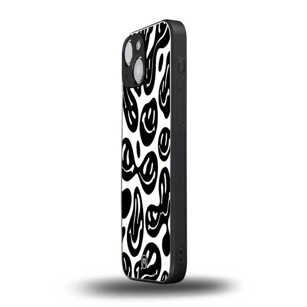 acid smiles bw back phone cover | glass case for iphone 13 mini