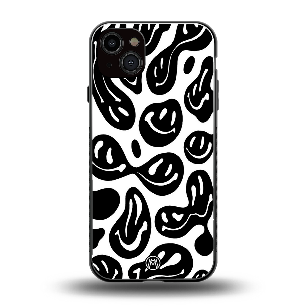 acid smiles bw back phone cover | glass case for iphone 15 plus